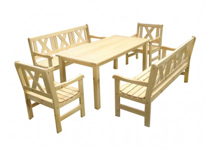 zestaw ogrodowy drewniany stół i ławki